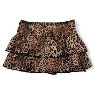 LA Hearts Pacsun Mini Skirt Brown Leopard Micro Low Rise Tiered Size XS Preppy